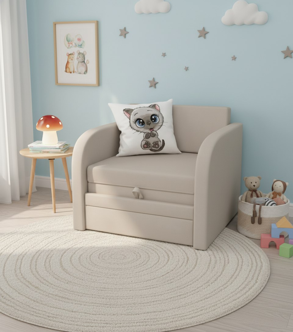 Диван раскладной Малыш Карамель 700 мм + подушка с принтом