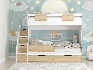 Двухъярусная кровать Дуэт (белый+дуб сонома) 180х80