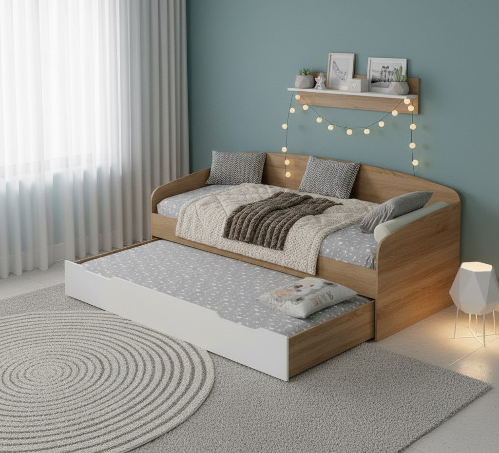 Кровать выдвижная Двушка (дуб сонома + белый) 190х90 + 180х80