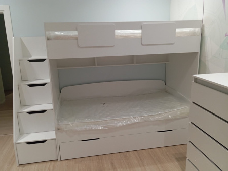 Кровать-чердак Мозаика-2 + кровать Двушка (цвет белый) 190х90 от Династия Kids