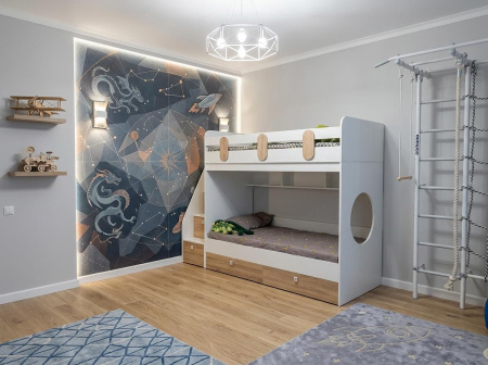 Кровать двухъярусная Фортуна-2 (дуб сонома + белый) 180х80 от Династия Kids