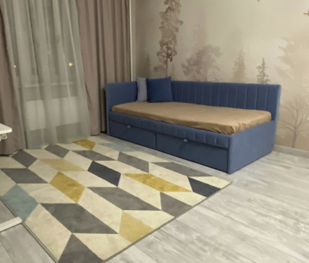 Угловая кровать Слайт Полоса 80х190 (универсальный угол). Велюр Тедди  313 от Династия Kids