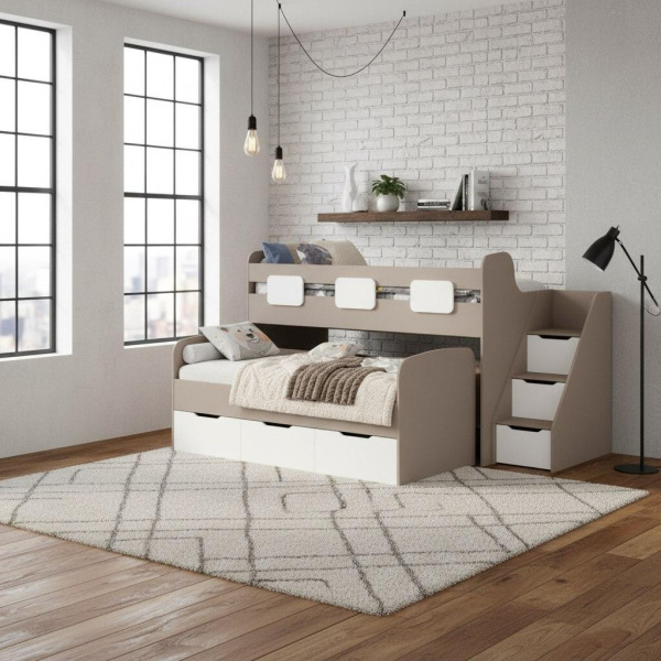 Кровать 2-х ярусная Городок (цвет белый) 190х90 + 180х80 от Династия Kids