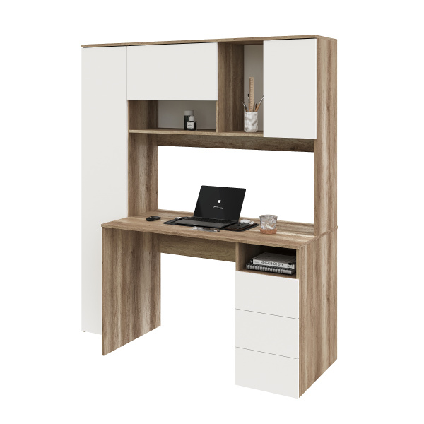 Стол Кабинет 1550 мм (корпус дуб каньон + фасады белые). Левый/правый