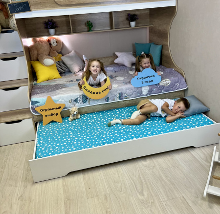 Кровать Биг 120х200 (дуб каньон + белый) от Династия Kids