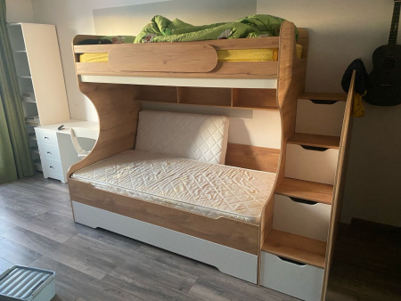 Кровать БИГ 120х200 (дуб золотистый + белый) от Династия Kids