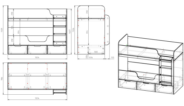 Двухъярусная кровать Малыш Двойняшки 180х80 от Династия Kids