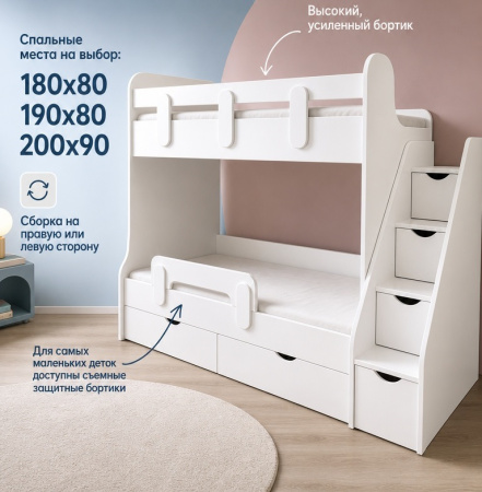 Кровать двухъярусная Фортуна 180х80 (дуб сонома + белый) от Династия Kids