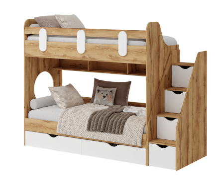 Кровать 2-х ярусная Фортуна (дуб сонома + белый)  от Династия Kids