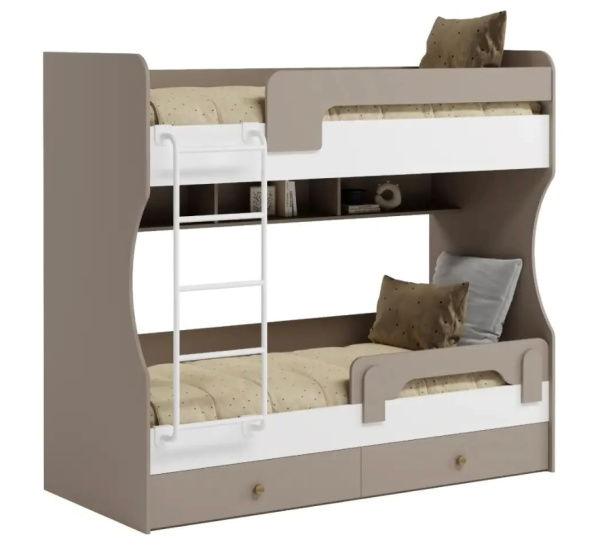 Кровать 2-х ярусная Омега (велюр + белый) 190х80