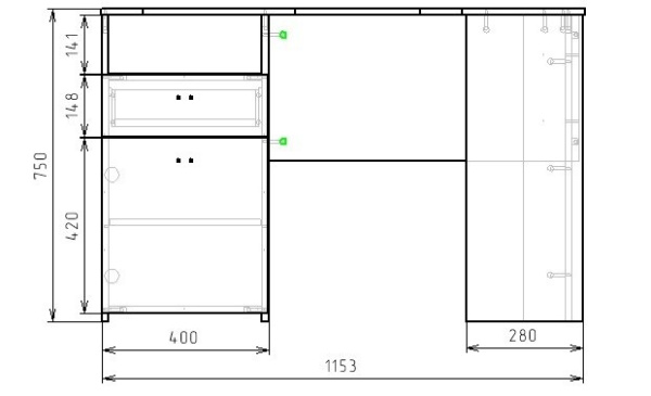 Стол угловой Твое 1160 мм (правый)