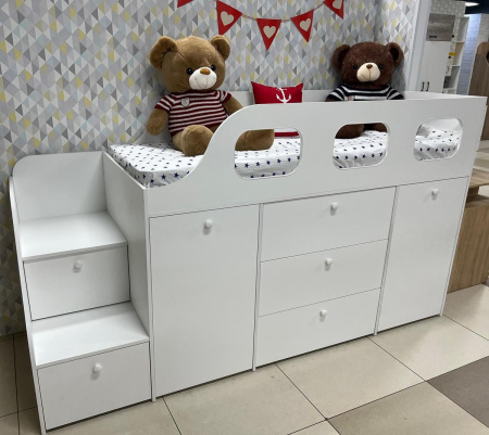 Кровать-чердак Хэппи 180х80 (дуб сонома+белый) от Династия Kids