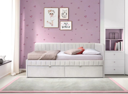 Угловая кровать Слайт Полоса 80х160 (универсальный угол). Велюр Тедди 313 от Династия Kids