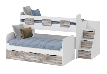 Двухъярусная кровать Городок (бетон пайн + белый) правая от Династия Kids