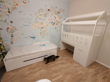 Кровать-чердак 160х80 Теремок (цвет белый) от Династия Kids