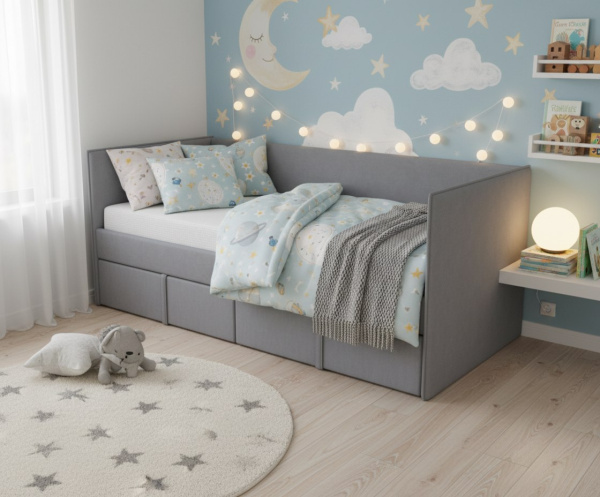 Мягкая кровать МОНО 80х180 с 2 ящиками (цвета разные)