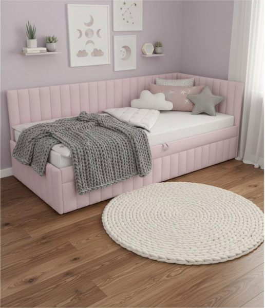 Угловая кровать 90х190 Софт Up Pinky с подъемным механизмом