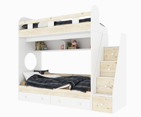 Двухъярусная кровать Юниор 1 (цвет белый) 190х80