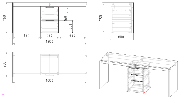Стол Тандем 1800 мм (корпус дуб каньон) от Династия Kids