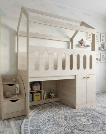Кровать-чердак 160х80 Теремок (цвет белый) от Династия Kids
