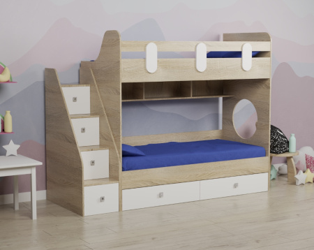 Кровать двухъярусная Фортуна-2 (дуб сонома+белый) 180*80 от Династия Kids