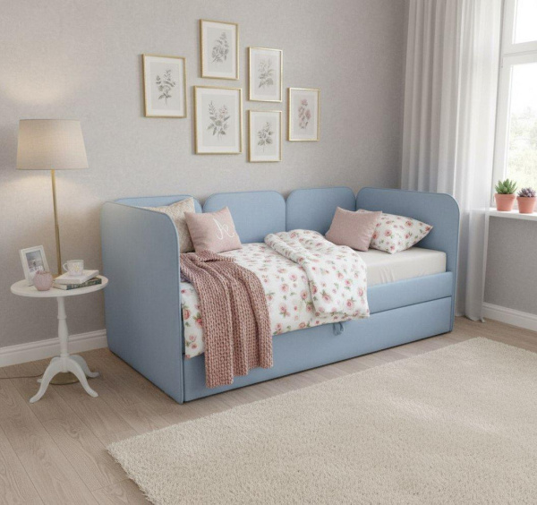 Мягкая кровать Соната Blue 80х160 с доп. спальным местом