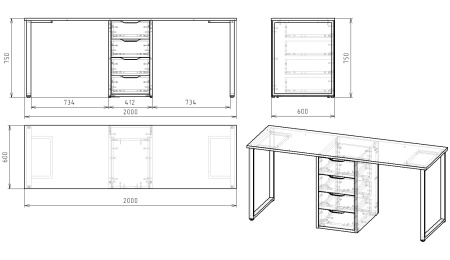 Стол Дуэт 2000 мм (белый + опоры белые) от Династия Kids