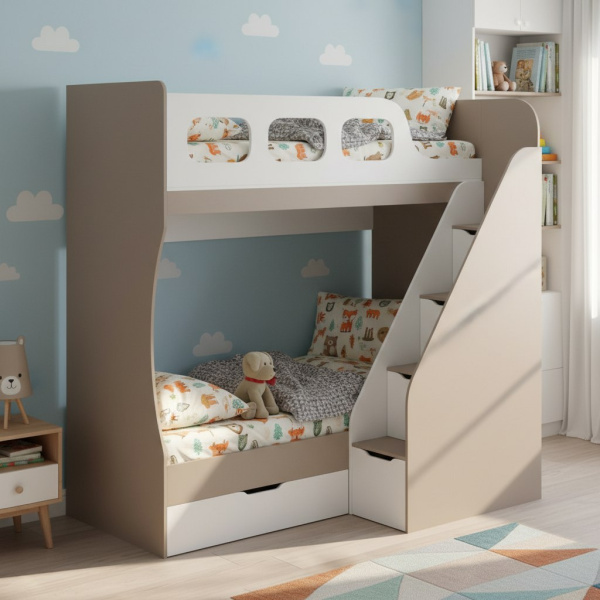 Кровать двухъярусная 190х80 Умка-6 (велюр + белый)