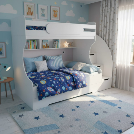 Кровать двухъярусная Биг 120х200 (дуб каньон + белый) от Династия Kids