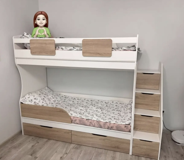 Кровать двухъярусная 180х80 Дуэт (белый + дуб сонома)  от Династия Kids