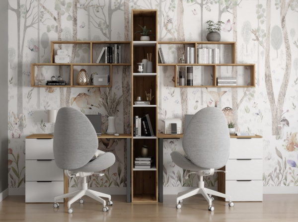 Комплект для 2 детей Брайт Золотистый (2 стола + стеллаж + 2 полки дуб золотистый)