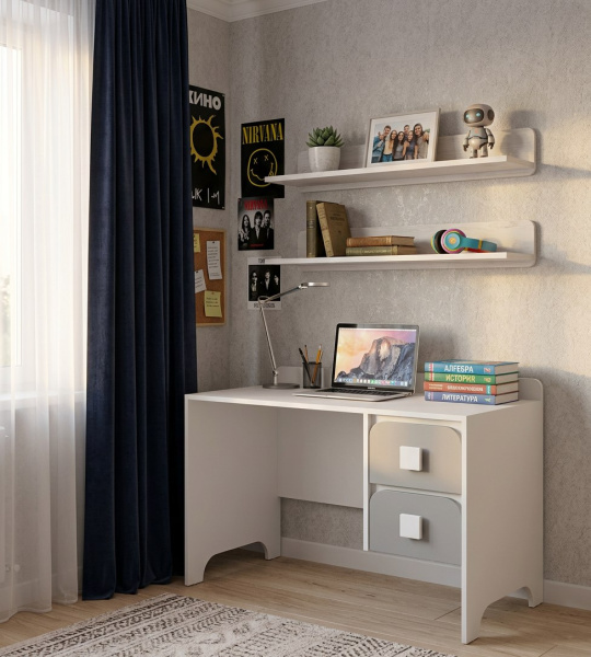 Стол письменный Юни 1200 мм (серебро + белый)