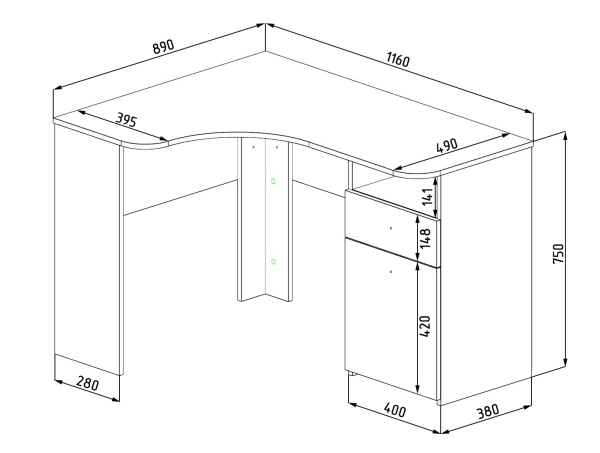 Стол угловой Умка NEW (ширина 1160 мм) от Династия Kids