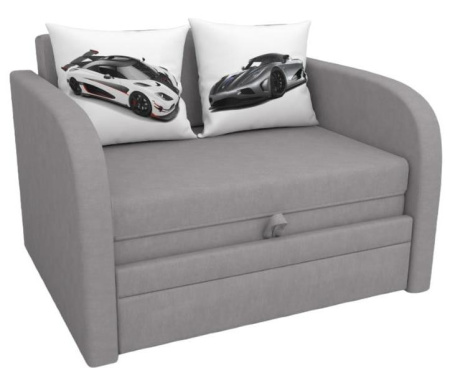 Диван выкатной Малыш Грей 1200 мм (подушки с принтом)