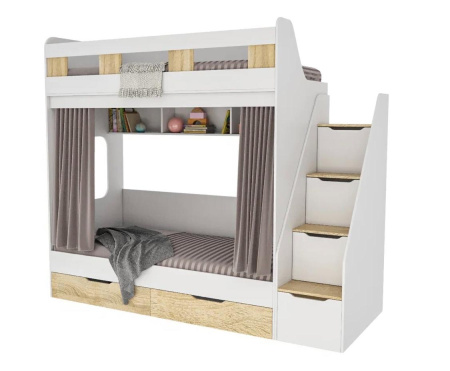 Двухъярусная кровать Твинс 190х90 (дуб сонома + белый) от Династия Kids