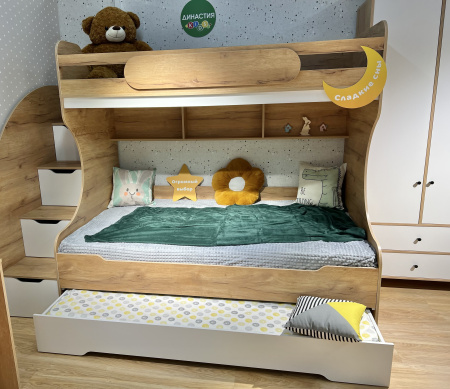 Кровать БИГ (дуб каньон + белый) 200х120 от Династия Kids