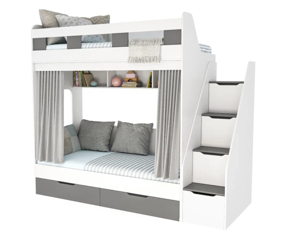 Кровать двухъярусная Твинс 190х90 (серебро + белый)