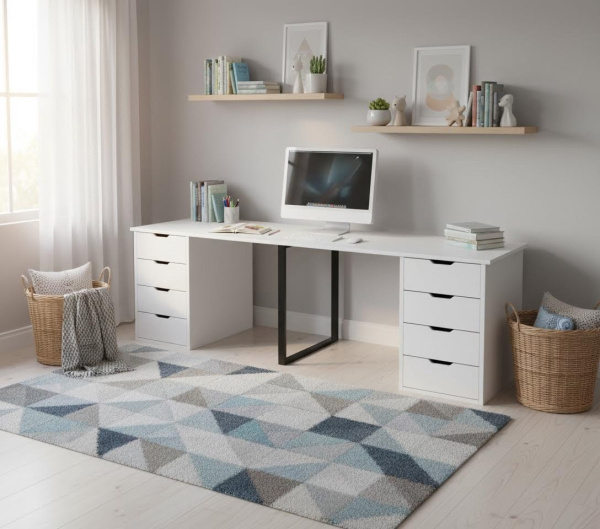 Стол Дуэт 2400 мм (белый + опоры черные). Столешница 22 мм от Династия Kids