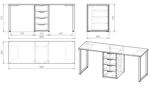 Стол Дуэт 1800 мм (дуб каньон + опоры черные) от Династия Kids