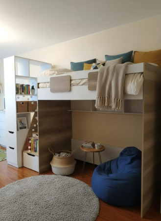 Кровать-чердак 200х90 коллекции Лайт Лофт (дуб каньон + белый) от Династия Kids