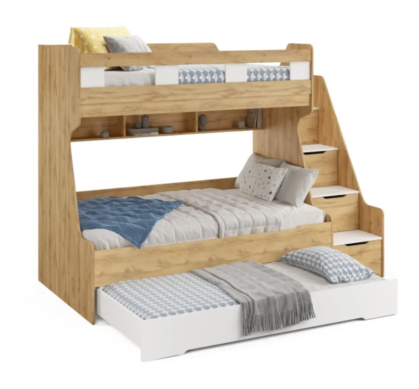 Кровать РУМ 120х200 (корпус дуб золотистый + фасады белые)