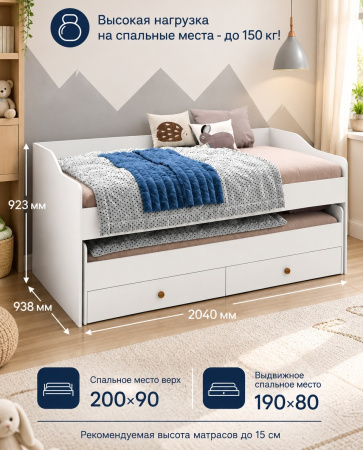 Выдвижная кровать 200х90 Портал + 2 съемных бортика  от Династия Kids