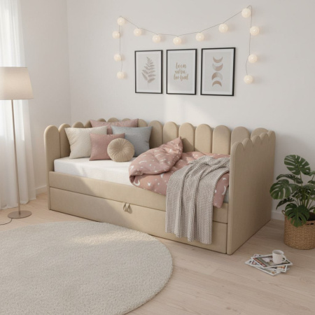 Мягкая кровать Элис Беж 90х190 с доп. спальным местом