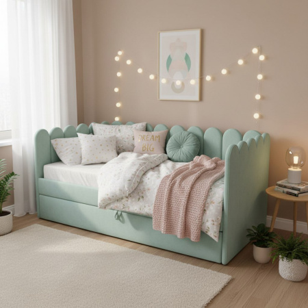 Мягкая кровать Элис Беж 90х190 с доп. спальным местом