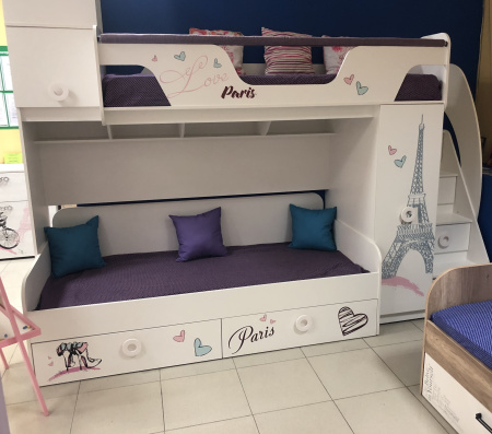 Двухъярусная кровать коллекции Модница (левая). Верх 190х80, низ 190х90  от Династия Kids