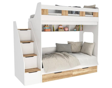 Двухъярусная кровать Твинс 190х90 (дуб каньон + белый) от Династия Kids