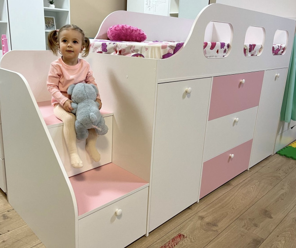 Кровать-чердак Хэппи 180х80 (айскрим+белый)  от Династия Kids