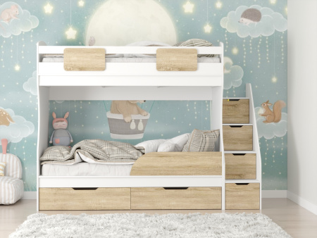 Кровать двухъярусная Дуэт (правая) дуб сонома + белый от Династия Kids