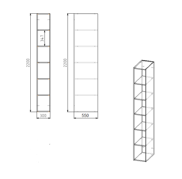 Стеллаж переходной коллекции Брайт Графит 