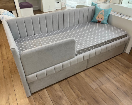 Угловая кровать Слайт Полоса 80х190 (универсальный угол). Велюр Тедди 324 от Династия Kids